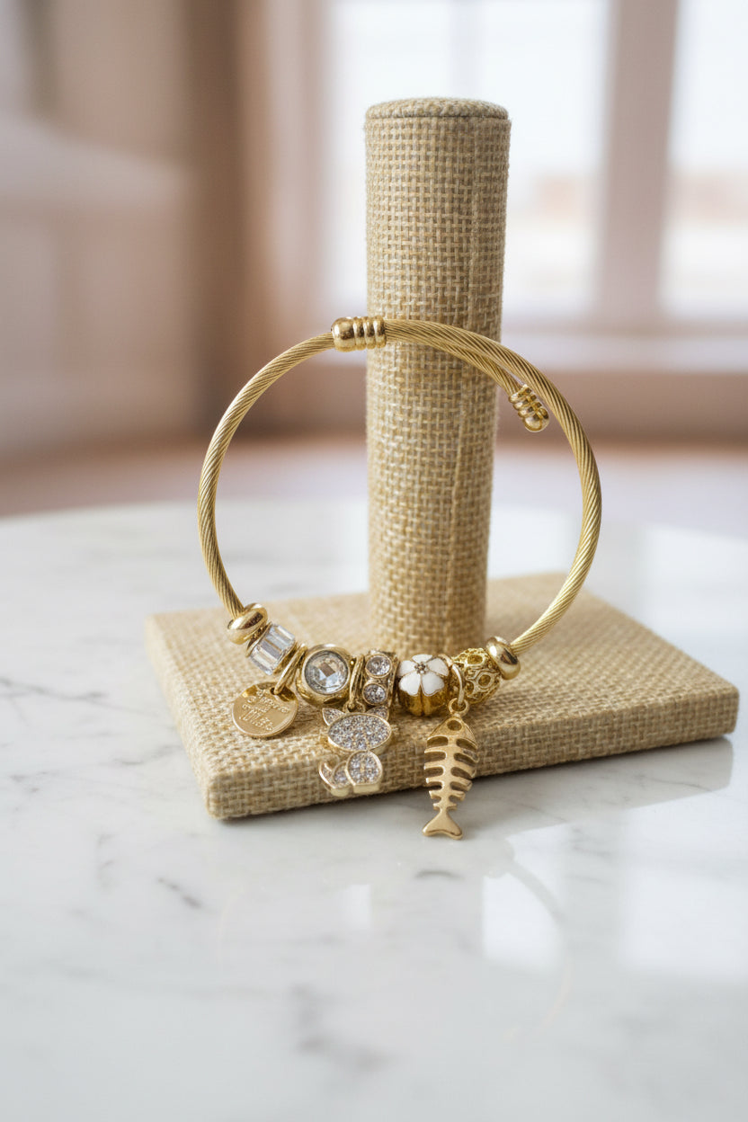 Pulsera Acero Rígida Charms Gatito