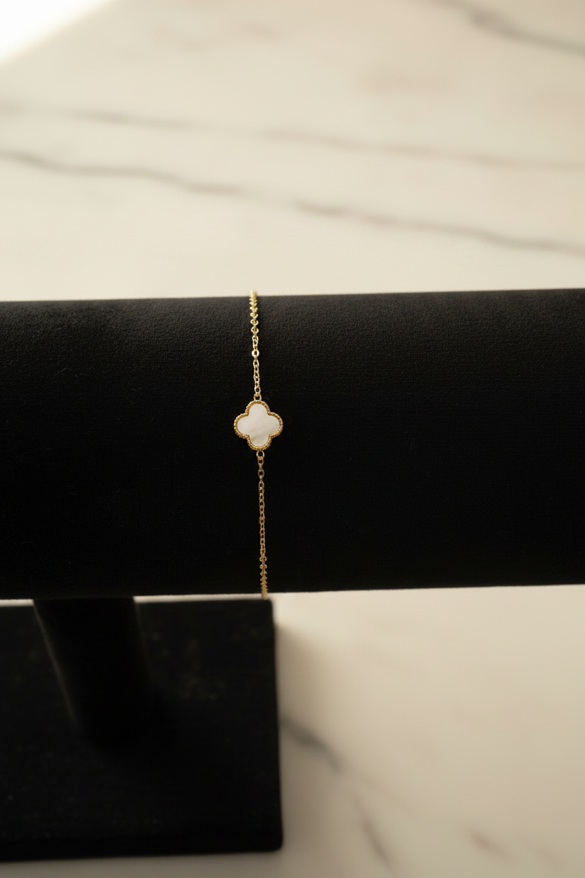 Pulsera Acero Cadena Trébol Nácar D
