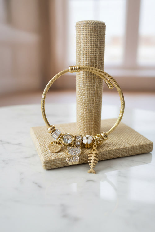 Pulsera Acero Rígida Charms Gatito