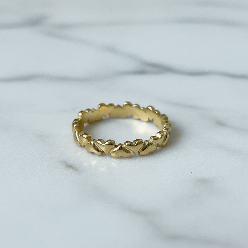 Anillo Acero Abierto Corazones Macizos Dorado