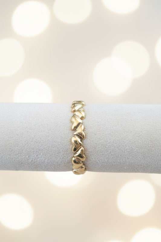 Anillo Acero Abierto Corazones Macizos Dorado
