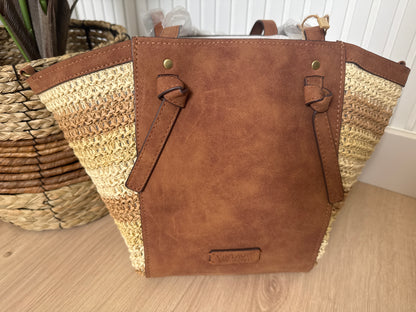 Bolso Tote Rafia y Polipiel Camel