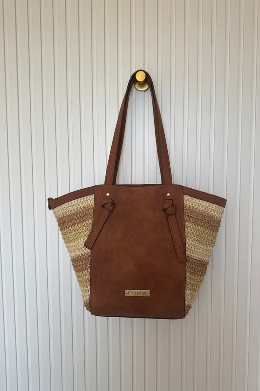Bolso Tote Rafia y Polipiel Camel